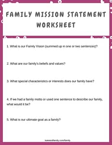 Family Mission Statement Worksheet